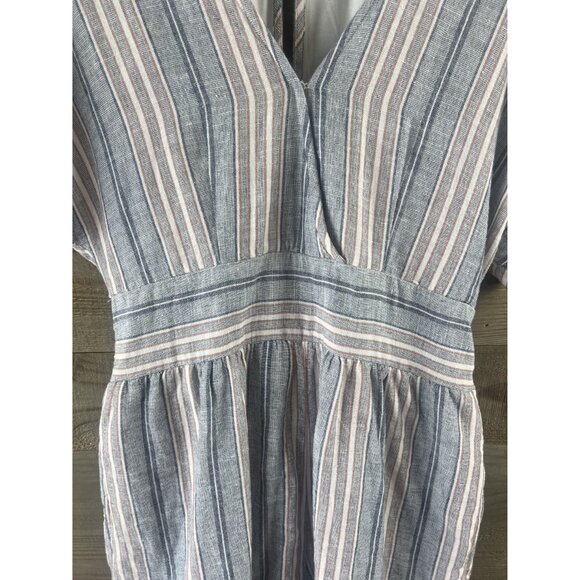American Eagle Womens Romper Striped VNeck Cinched Waist Linen Blend Large - Picture 4 of 11